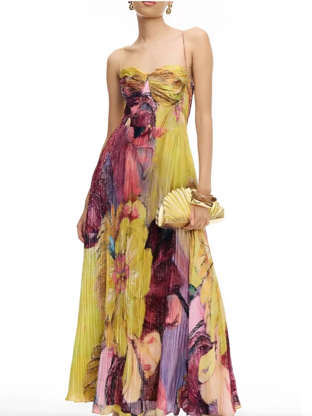JardinVue Floral Print Pleat Midi Dress NWT